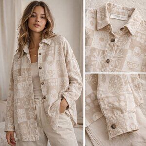 Smiley x H&M Patchwork Button Down Shirt Oversized Graphic Streetwear Top Sz L